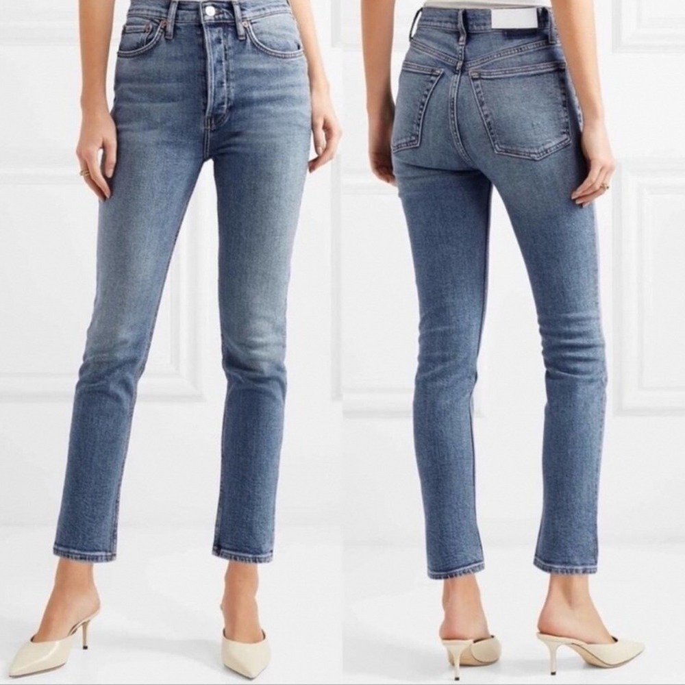 Re/Done Originals High Rise Ankle Crop Jeans 29 Blue Excellent Button Fly 80s